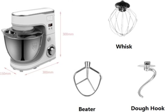 Roerbezem Keukenmachine - Kneedhaak Mixer - Deeg Mengen - Aluminium Profiel - E-1047D Model - Aluminiumkleur — afbeelding 5