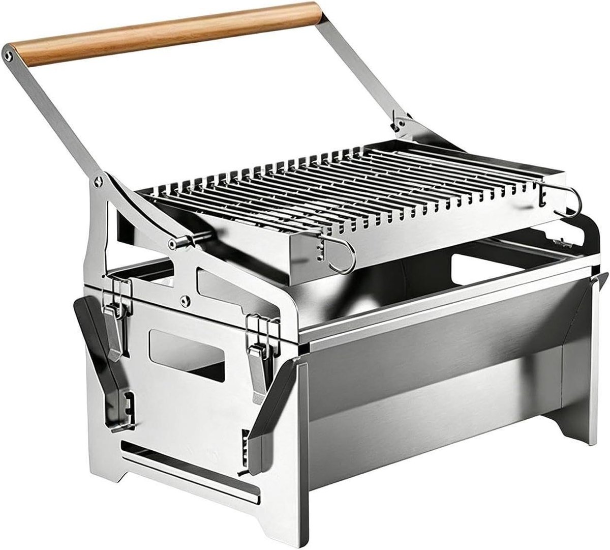 Draaibare Houtskoolbarbecue - Compacte Grill - Outdoor Koken - 360 Graden Rotatie - 16x30x16 cm - Zilver