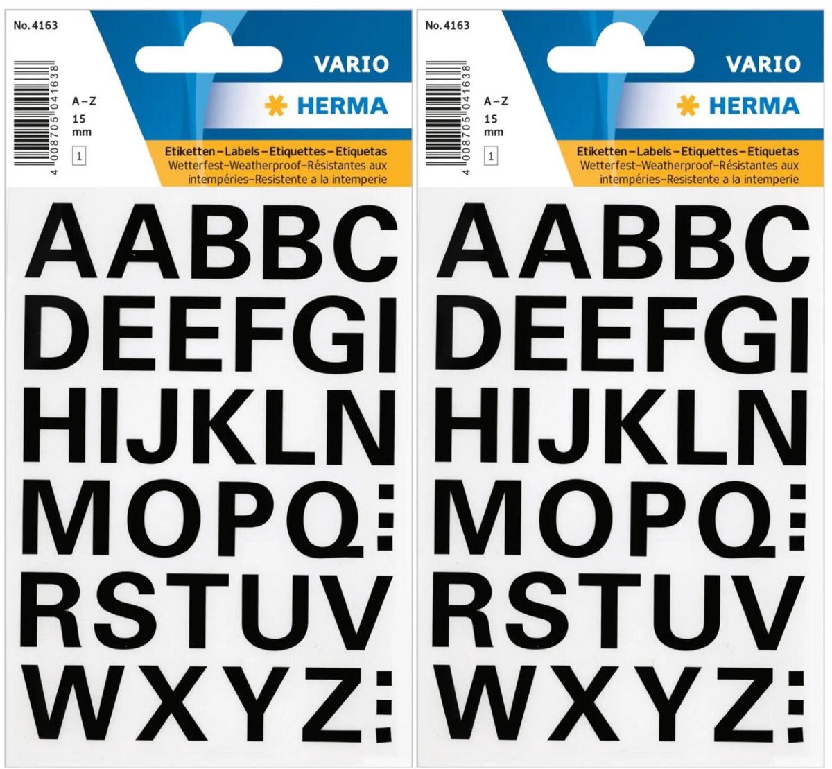 Herma Alfabet plak letters A-Z Stickers - 2x vellen - zwart - 15 mm - watervast