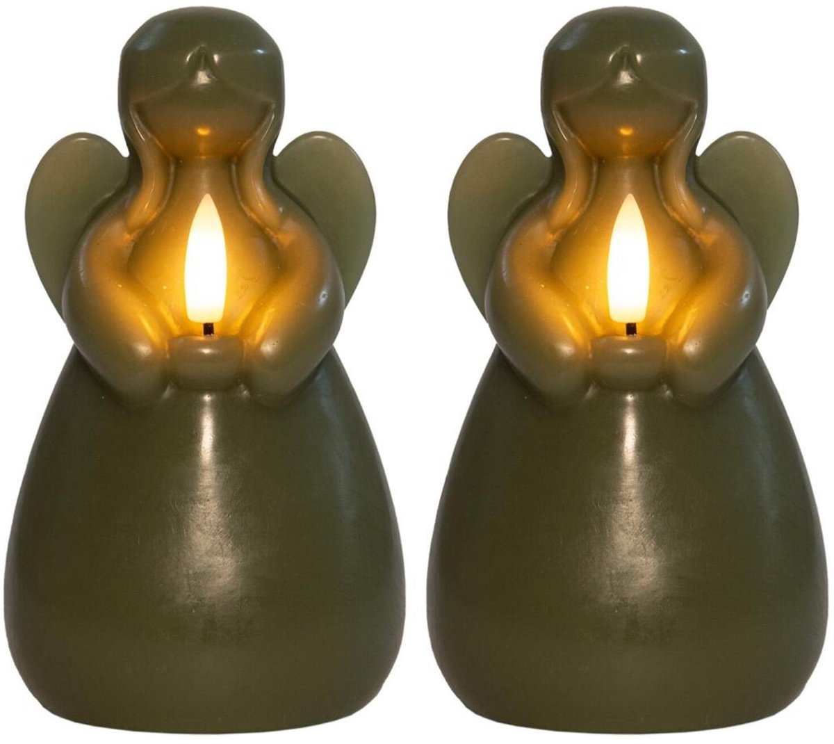 Anna's Collection LED kaars engel - 2x - jade groen - 14 x 8 cm - met timer - op batterijen - kerst - kerstkaarsen