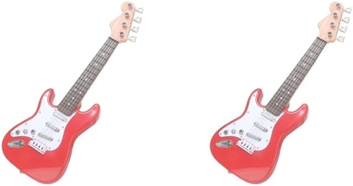 Elektrische Gitaar Set - Kindergitaar 4 Snaren - Muziek Leren Spelen - Twee Stuks Inbegrepen - 42 cm Lengte - Rood