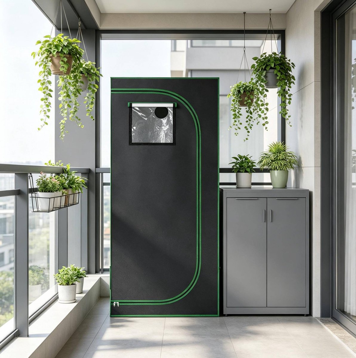 Kweektent Ventilatie 80x80x180 Cm Staal En Oxford Stof Zwart Groen Voor Binnenkweek Met Observatievensters En Luchtopeningen