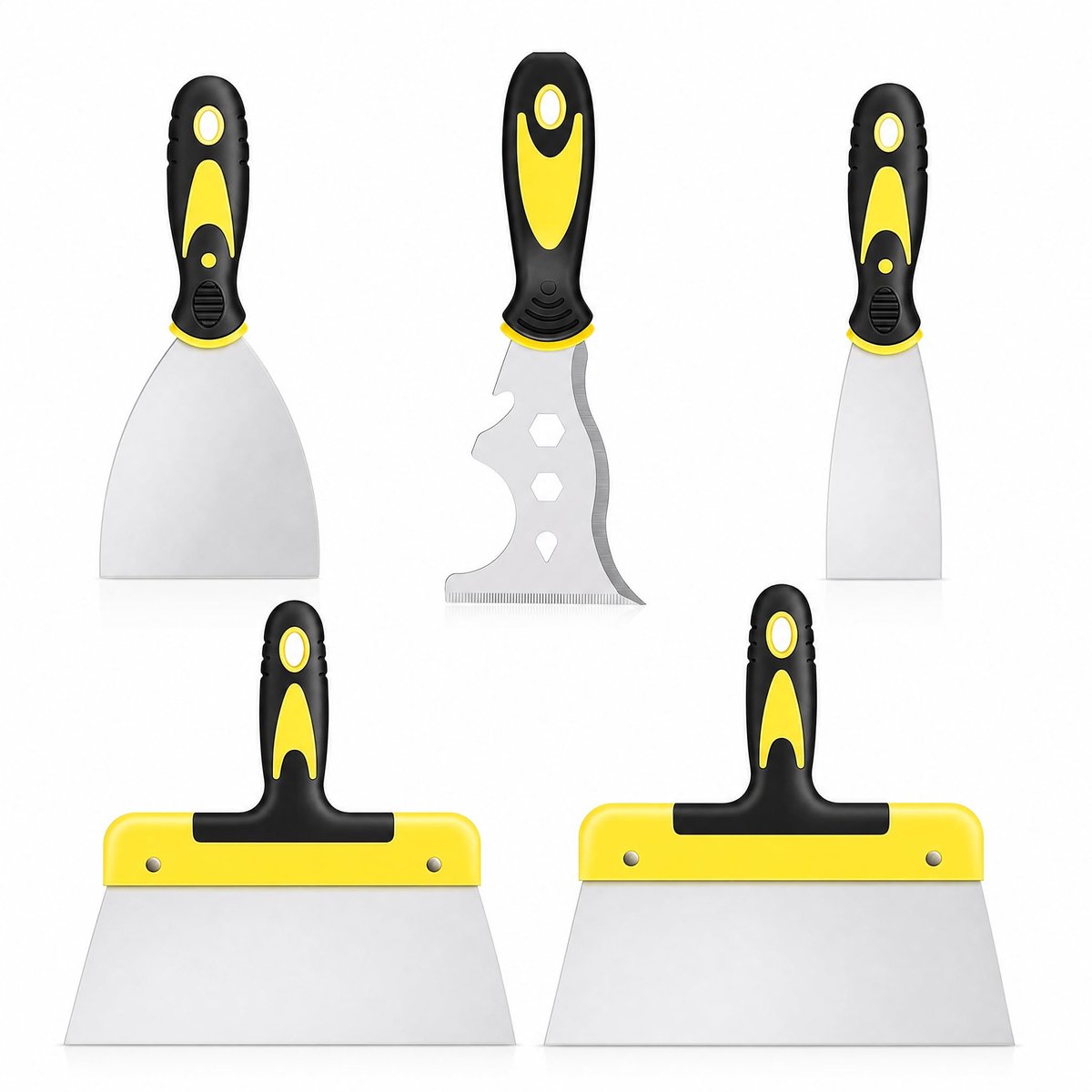 SnelShoppen - Multifunctionele spatel en schraperset 5-delig, roestvrijstalen messen met antislip handgreep, ideaal voor muur, verf, behang, plamuurma
