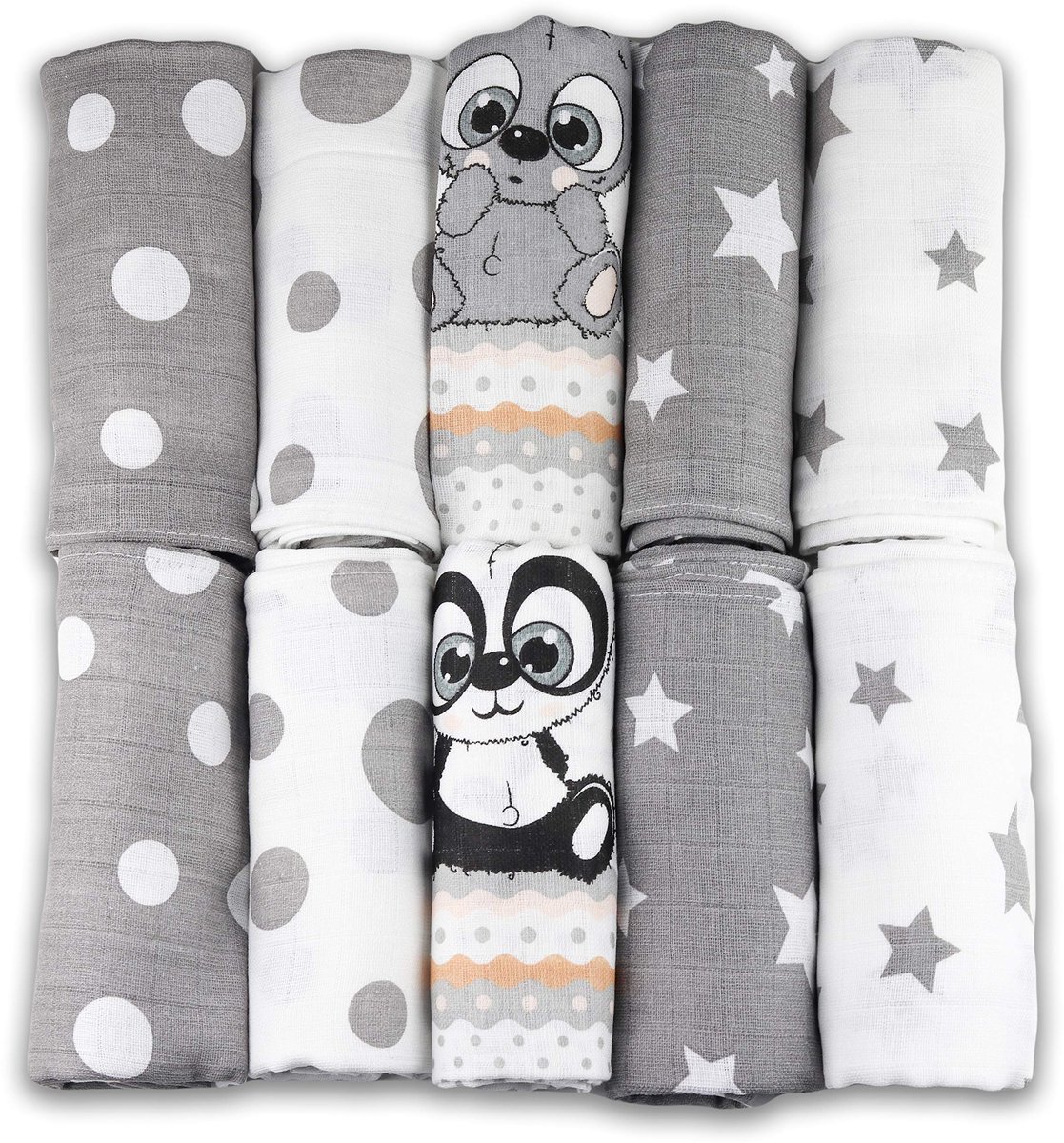 SnelShoppen - Hydrofiele Luiers 70 x 80 cm - 10 Pack Grijze Hydrofiele Doeken - Multifunctioneel voor Baby, Kinderen, Zwemmen, Verzorging, Thuis en Bu