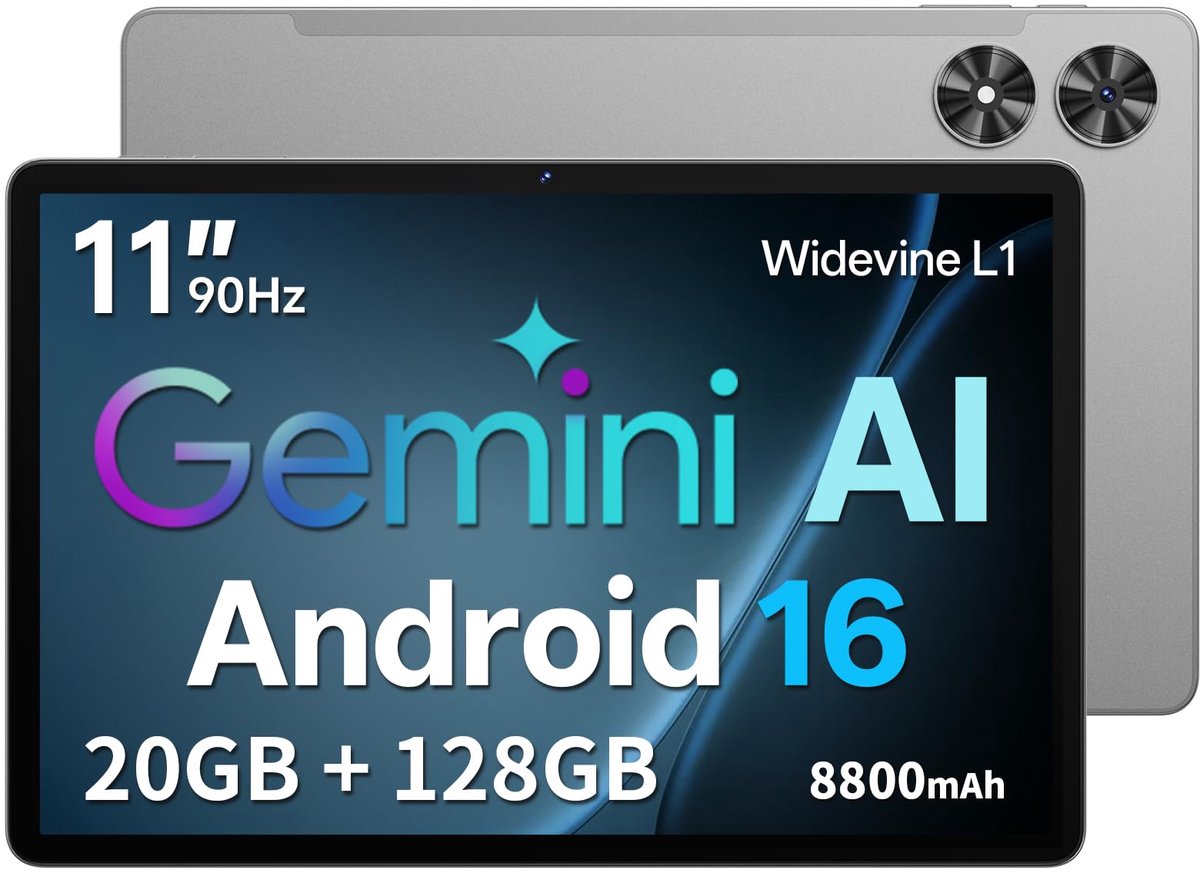 SnelShoppen - Tablet 11 inch met Hoes, Android 16, 20 GB RAM, 128 GB ROM (uitbreidbaar tot 1 TB), 90Hz Display, Unisoc T7250 Octa Core, 13MP + 8MP Cam