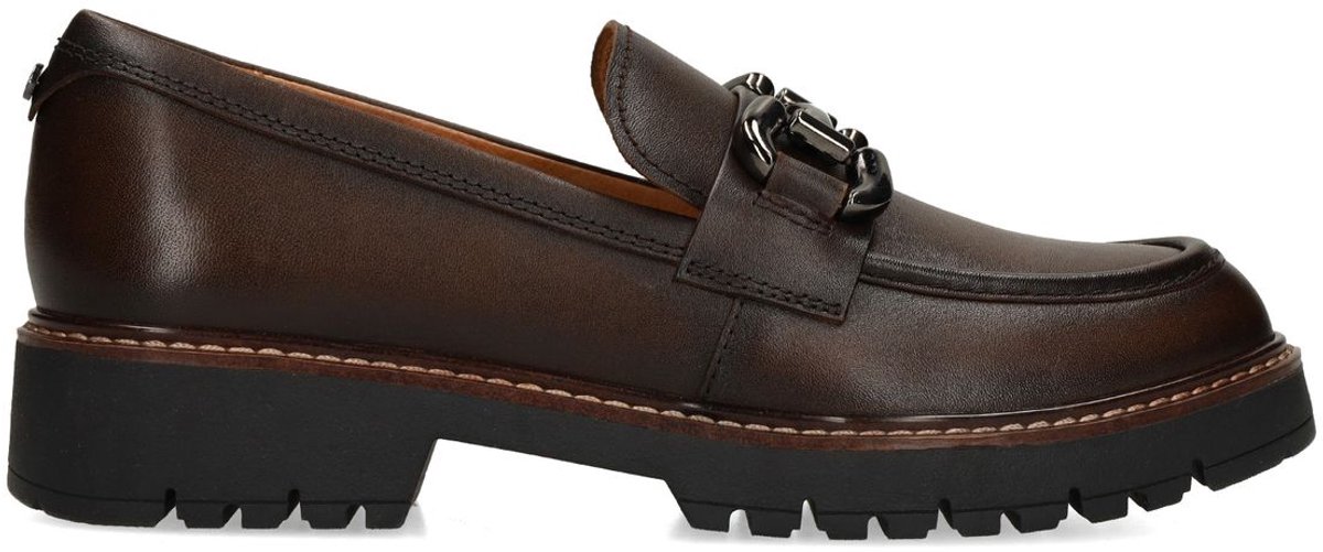 No Stress - Dames - Donkerbruine leren loafers met chain - Maat 39