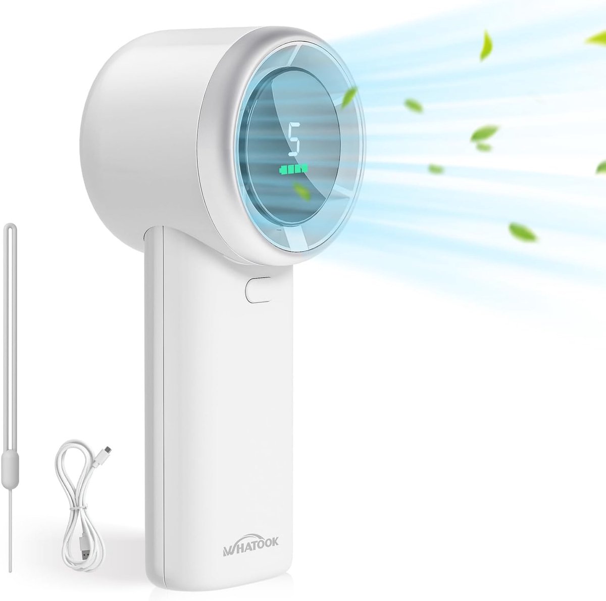 SnelShoppen - Draagbare Handventilator 8.5m/s Krachtig met Brushless Motor 13500 RPM, 5 Snelheden, Digitaal Scherm, Snellaad USB-C, Ultrakompact Licht