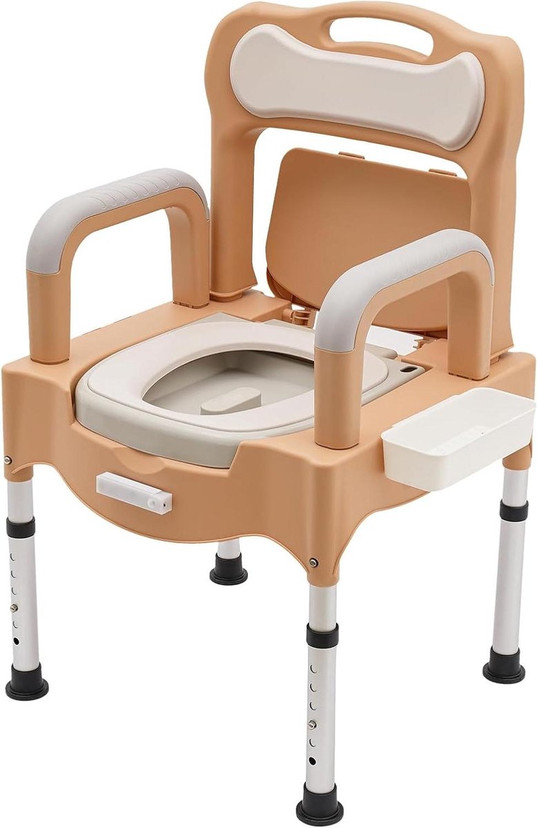 Toiletstoel - Douchestoel Commodestoel - Ondersteuning bij Mobiliteit - Inclusief Nachtlampje - Max 250 kg - Khaki