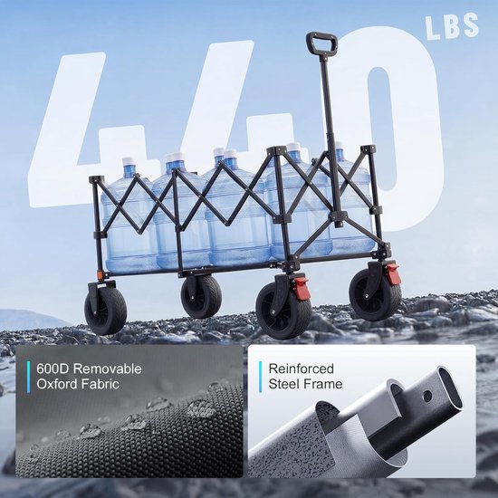 XXXL Bolderkar - Opvouwbare Transportkar - Vervoeren van Spullen - Extra Lang 118 cm - 270 liter - Zwart — afbeelding 5