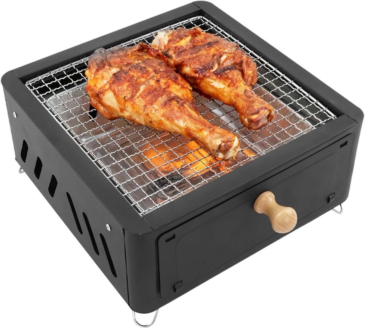 Draagbare Houtskoolgrill - Tafelbarbecue Opvouwbaar - Outdoor Koken - Met Grillrooster Pan - 30 cm - Zwart