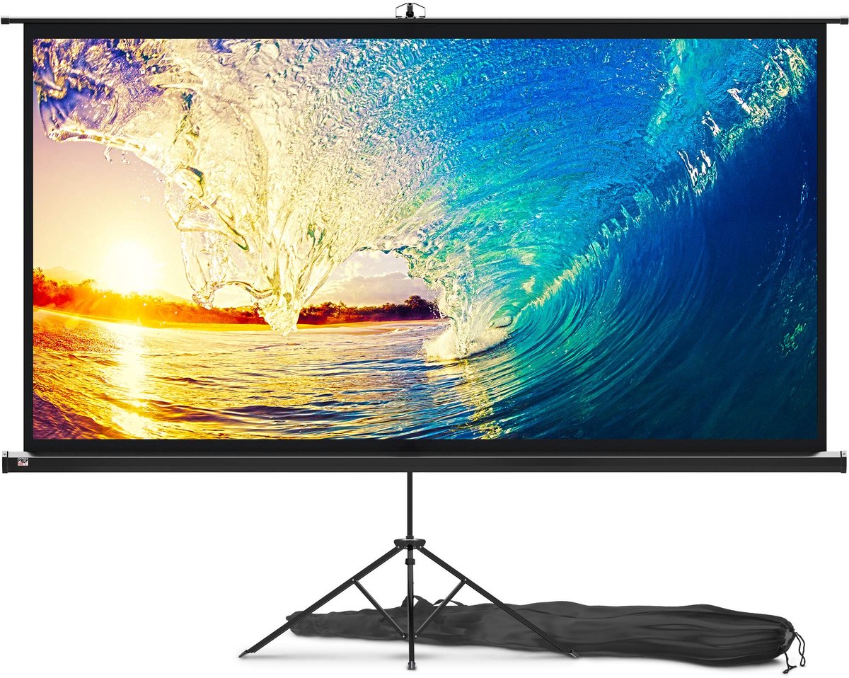 SnelShoppen - PropVue Beamerscherm 100 inch met standaard - Projectorscherm voor binnen en buiten - 16:9 HD premium, kreukbestendig, draagtas, ideaal