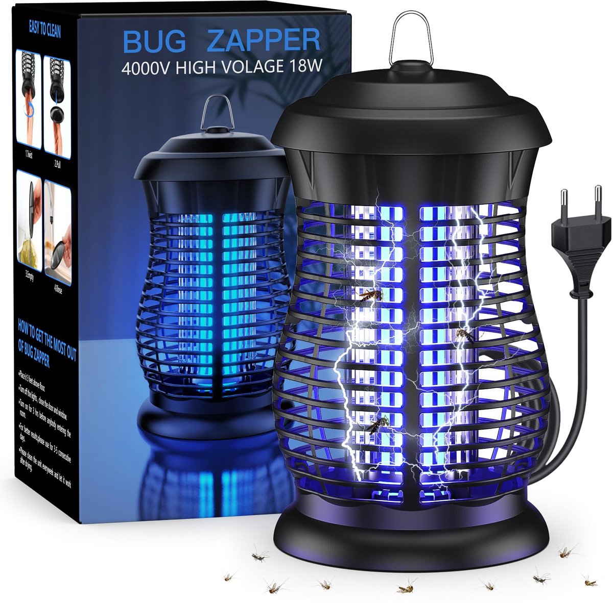 SnelShoppen - Bug Zapper 4200V Insectenbestrijdingslamp, 18W UV Muggenmoordenaar, Waterdicht voor Binnen en Buiten, Effectieve Vliegende Insectenbestr