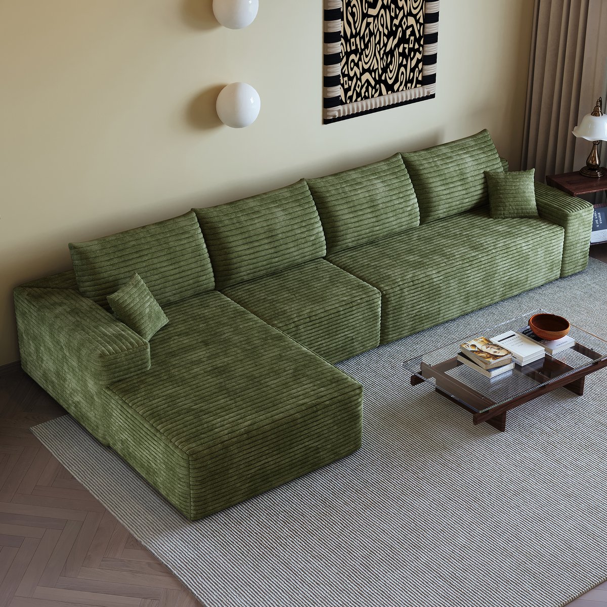 STILVORA Hoekbank 340 Cm - L-vormige Chaise Longue - Diepe Zit Voor Woonkamer, Slaapkamer En Appartement - Stof - Groen