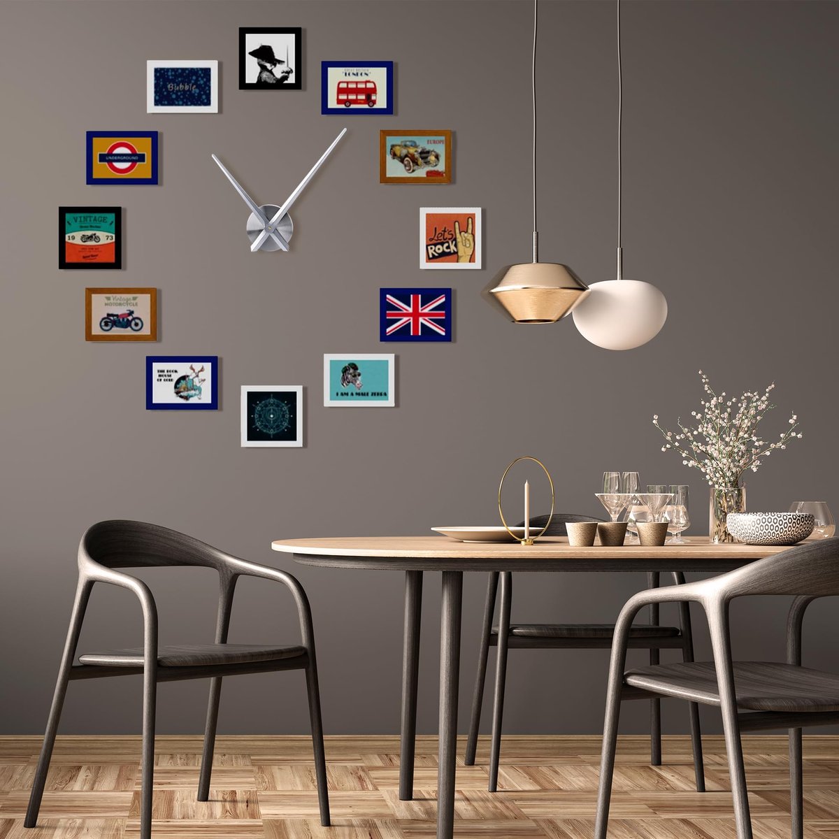 SnelShoppen - Moderne Zilveren Metalen Wijzers DIY Grote Wandklok 60 cm Zonder Cijfers Rond Analoog Decor Muurklok voor Woonkamer Slaapkamer Bar Hotel
