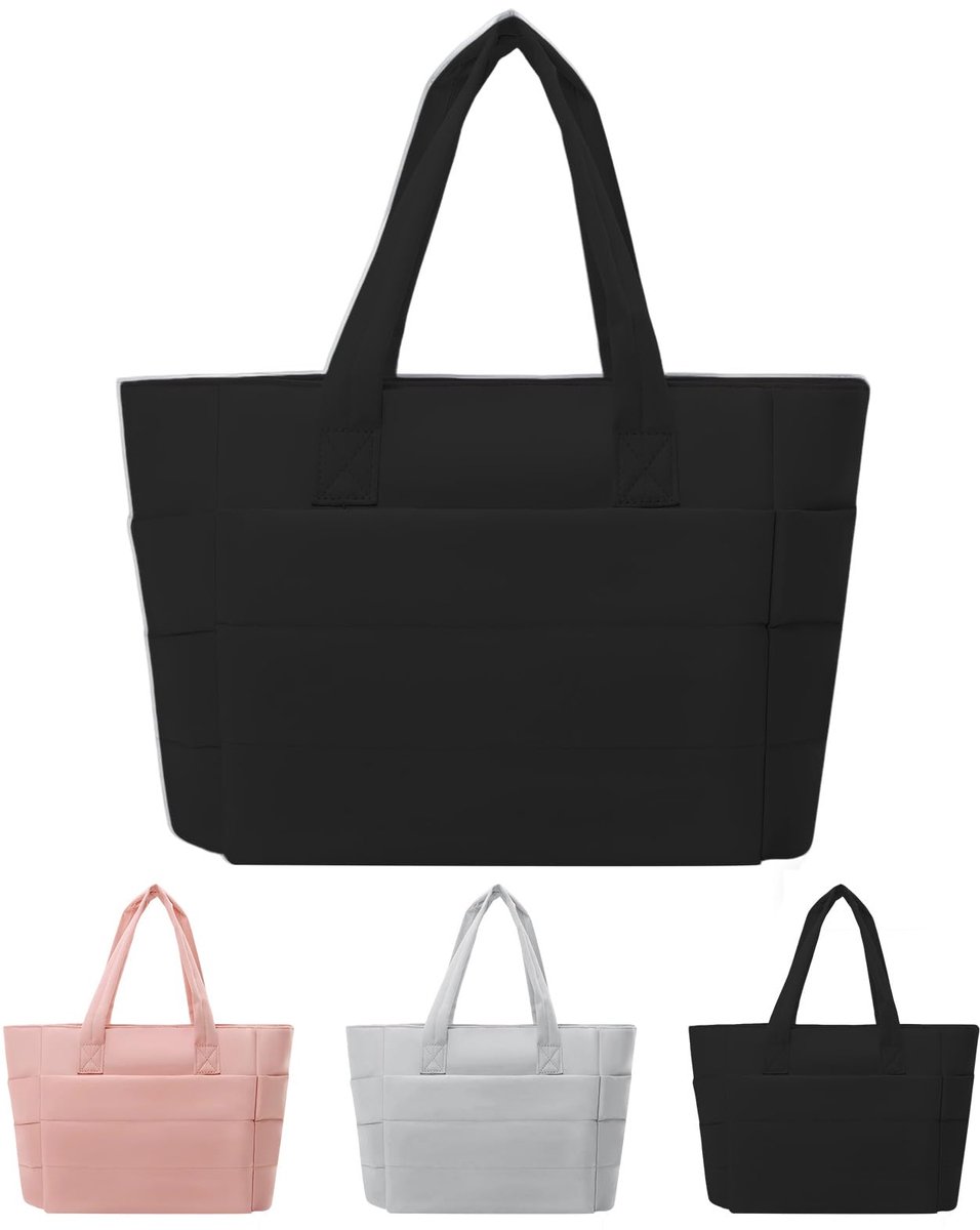 SnelShoppen - Lichtgewicht Dames Handtas Laptoptas Puffer Tote Bag Shopper Tas met Laptopvak Ritssluiting Waterdichte Schoudertas voor Werk Reizen Win