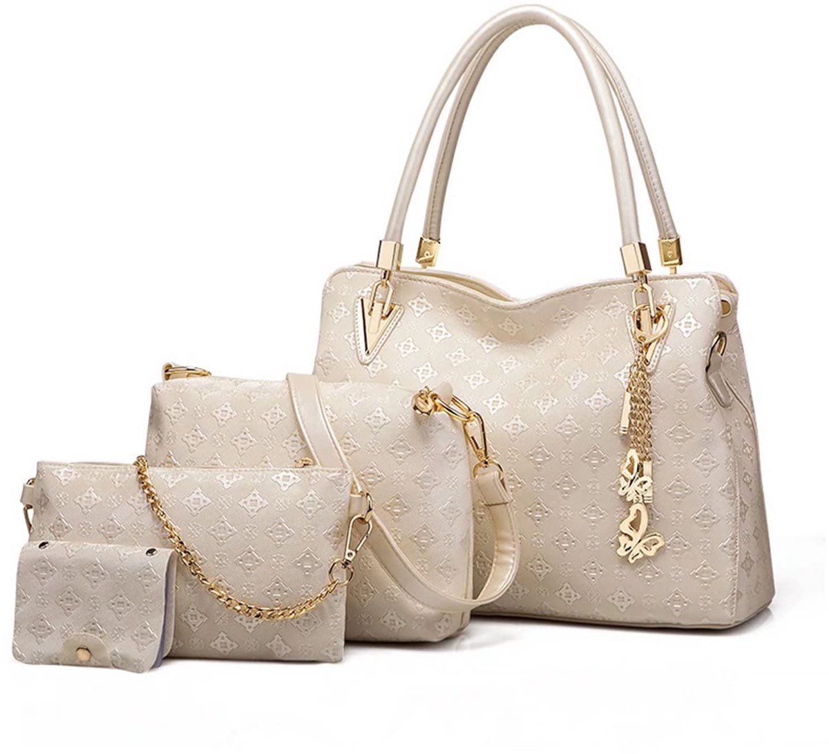 SnelShoppen - Vrouwen Handtassen Set - Grote Draagtas, Crossbody, Koppeling, 4-delige Hobo, Top Handle, Satchels, Schoudertas en Tasje, Wit, Perfect C