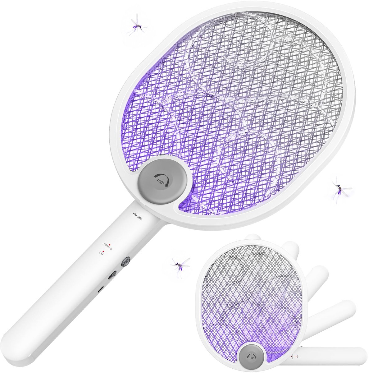 Elektrisch Insectenracket - Muggenmepper Vliegenmepper - Ongedierte Bestrijden - Oplaadbaar Met Wandhouder - 4000V - Wit