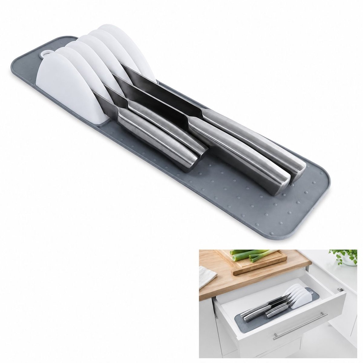 VHV - Messenhouder Lade - Messenorganizer met 5 Sleuven en Antislip Onderkant - Compact voor Keukenlade