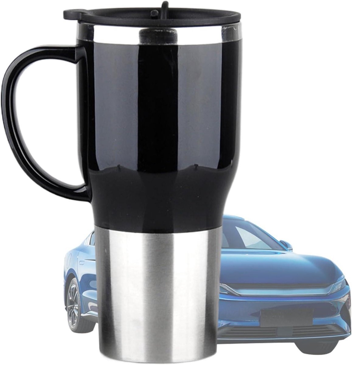 Waterkoker voor auto - Reisbeker Verwarming - Warme Dranken Onderweg - Lekvrij Dekselontwerp - 450 ml - Zwart