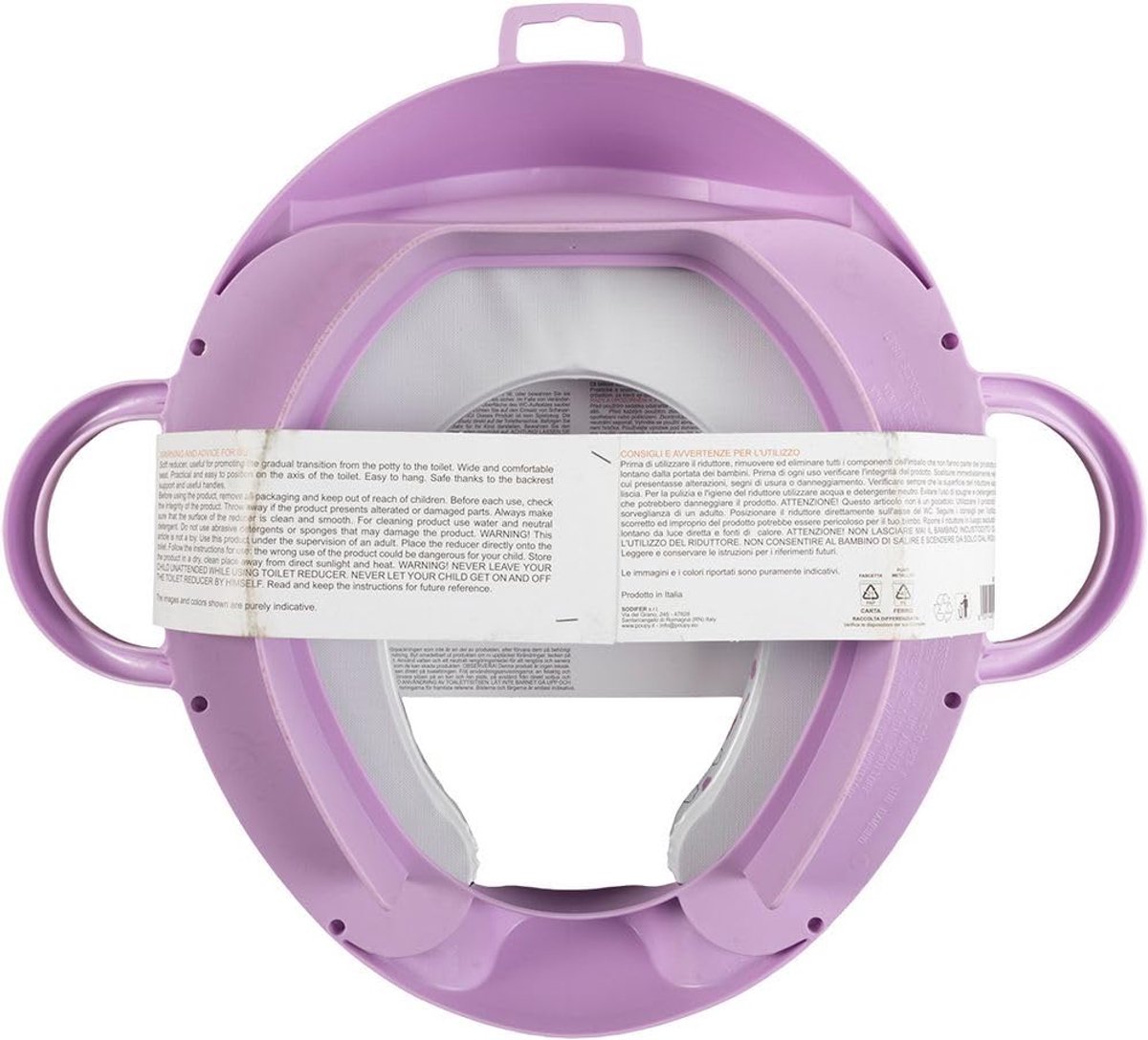 SnelShoppen - Poupy Lila Zachte Toiletverkleiner voor Kinderen met Handgrepen, Rugleuning, Grote Zitting, Wasbaar en Herbruikbaar, Ideaal voor Trainin