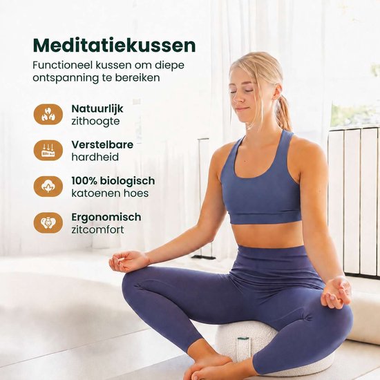 MindBaas - Meditatiekussen - Eco - Teddy - Wit - Dubbel Gestikt - 15 x 33 cm (hoogte x diameter) - Yoga kussen - Yogakussen van MindBaas — afbeelding 3