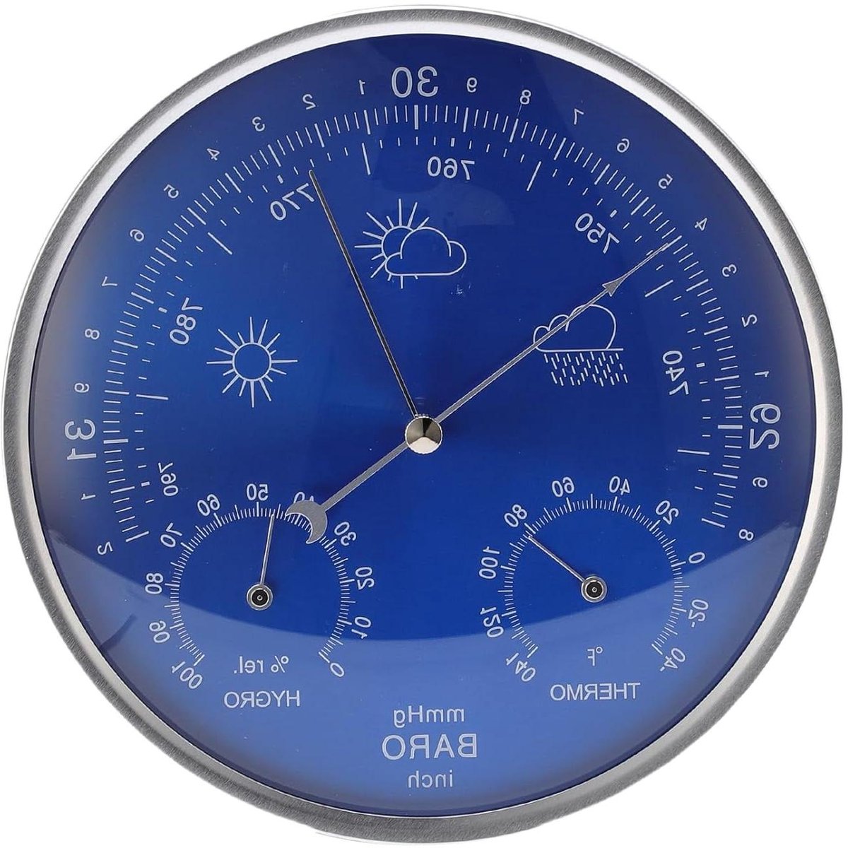 Weerstation 3-in-1 - Barometer Hygrometer - Weer Monitoren - Grote Wijzerplaat - 180 mm - Blauw