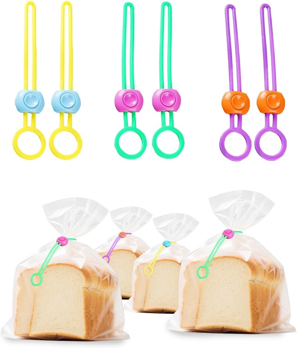 10 stuks multifunctionele gekleurde herbruikbare sluitstrips voor snackzakjes -met trekring - Voor het beschermen en bewaren van voedsel - Kleur willekeurig