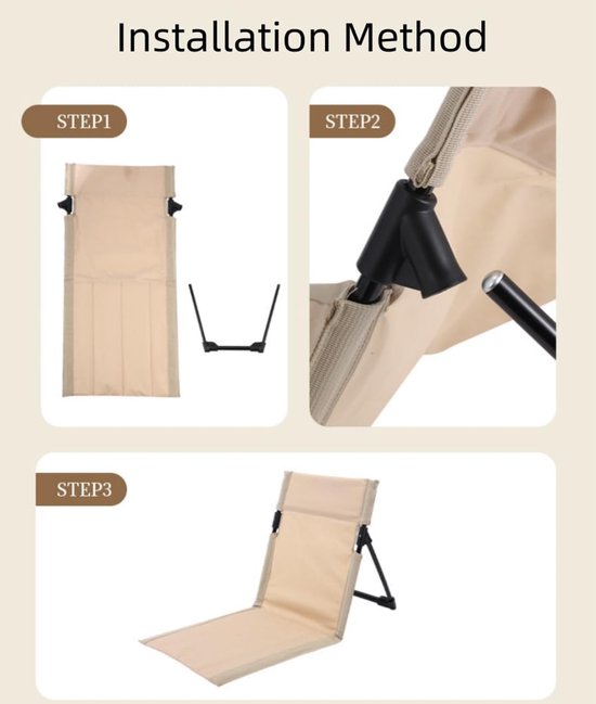 Draagbare opvouwbare buitenstoel - draagbare opvouwbare loungestoel voor buiten - lichtgewicht - campingstoel - met rugleuning - gewatteerde zitting. Geschikt voor kamperen/picknicks/wandelen/strand - beige - gemakkelijk op te bergen. — afbeelding 4
