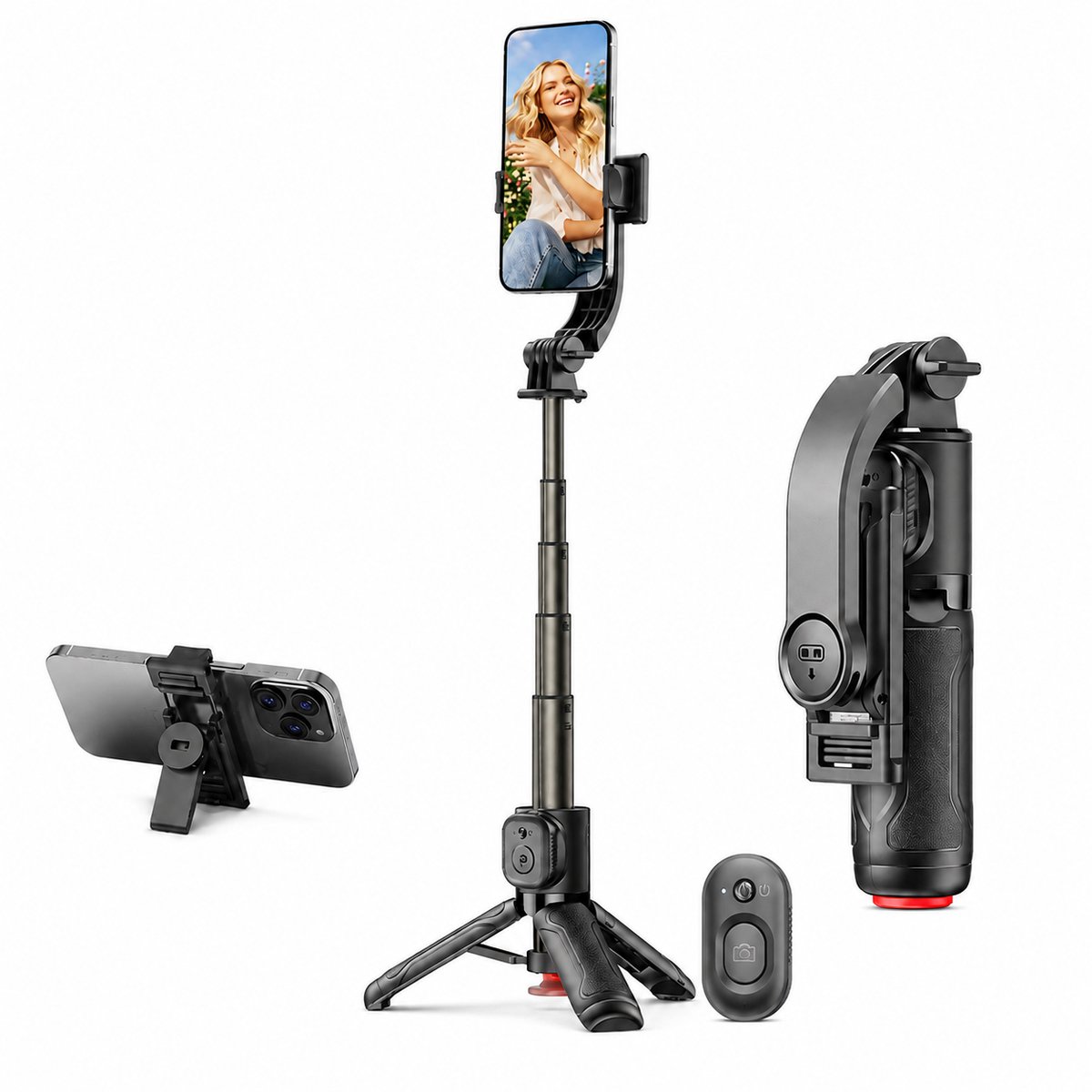 3-in-1 Selfie Stick met Statief - 360° Draaibaar - Bluetooth - Automatisch Uitklapbaar Tripod - Smartphonehouder voor Foto, Video & Vloggen - Zwart