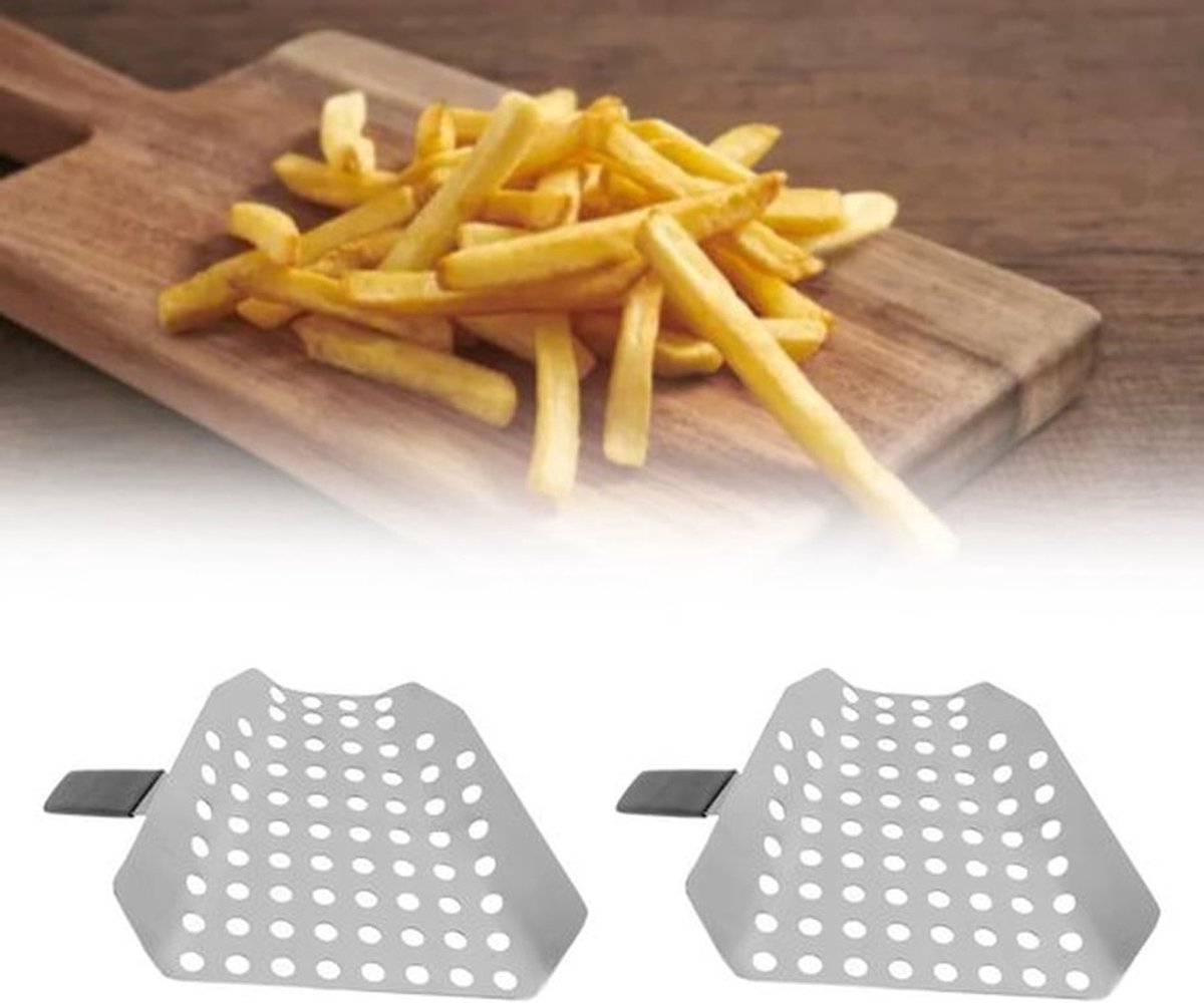 Frituurschep 2-pack - Roestvrij staal - Enkele handgreep - Ideaal voor friet/popcorn - Met gaten - Duurzaam ontwerp - Schep