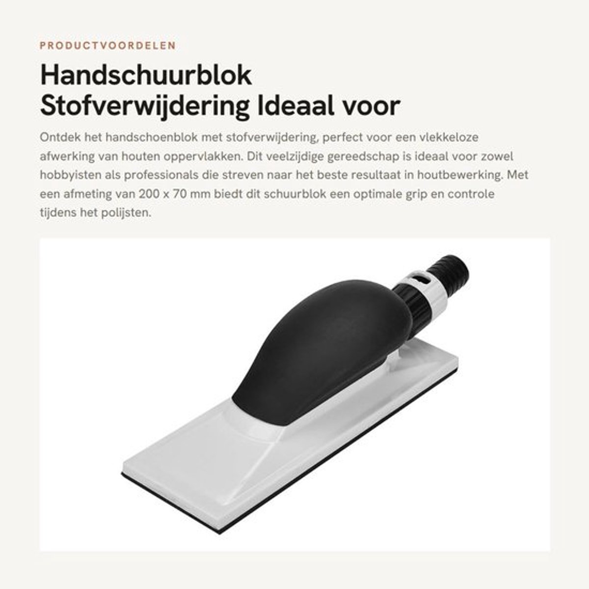 Handschuurblok met Stofverwijdering - Schuurblok met Steel - Schuurpapier - 200 x 70 mm - Houtpolijsten - Fijn schuurblok