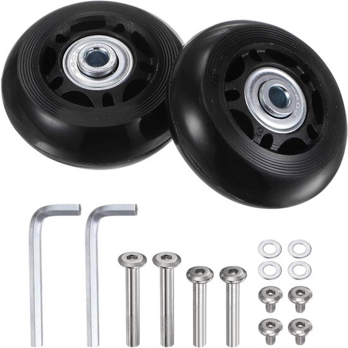 Reservekofferwielen | Reparatieset voor kofferrail | 60 x 24 mm | Trolleytassen en inline skates | Inclusief 2 PU-lagerwielen