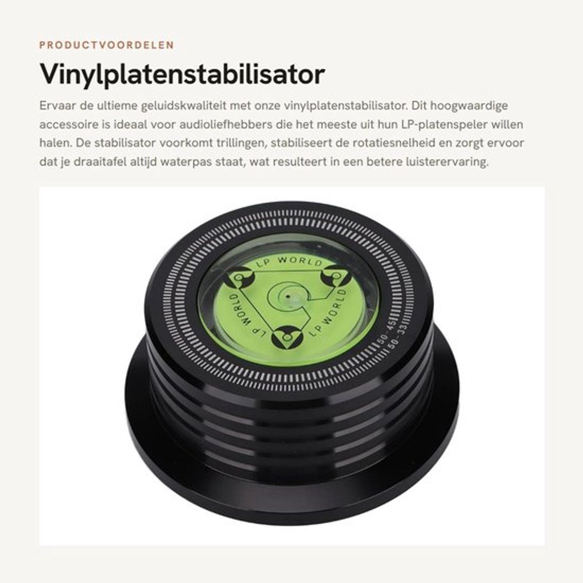 Platenspeler Stabilisator - Aluminium Schijfklem - Draaitafel Gewicht - Bubble-niveau - Hoge Nauwkeurigheid - Voorkomt Trillen