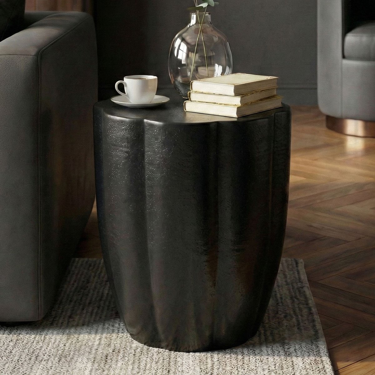Bijzettafel aluminium zwart 41 cm rond