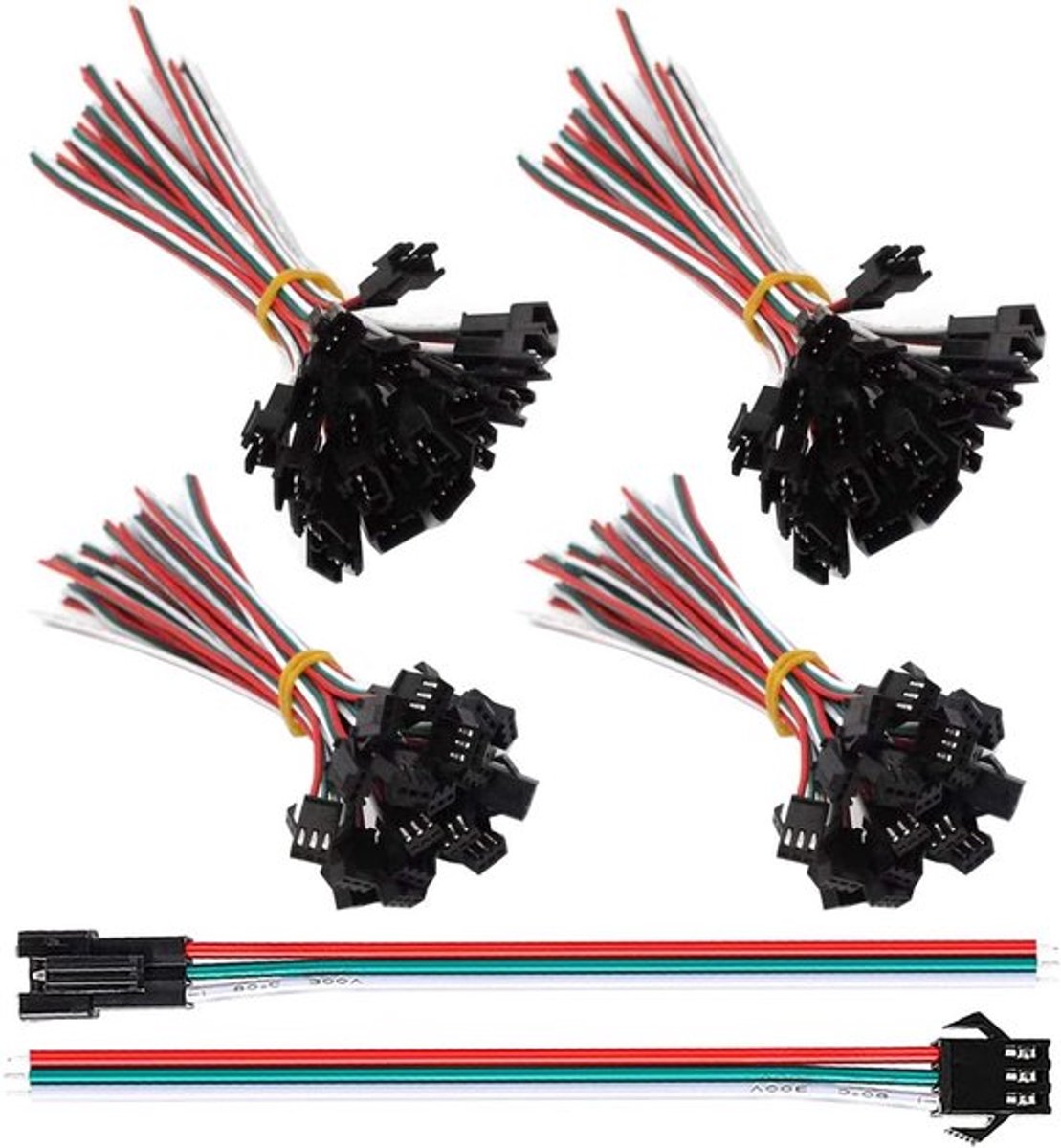 Set van 30 JST SM 3-pins stekkers met EL-draadkabel, mannelijk naar vrouwelijk, 150 mm kabel voor LED verlichting.