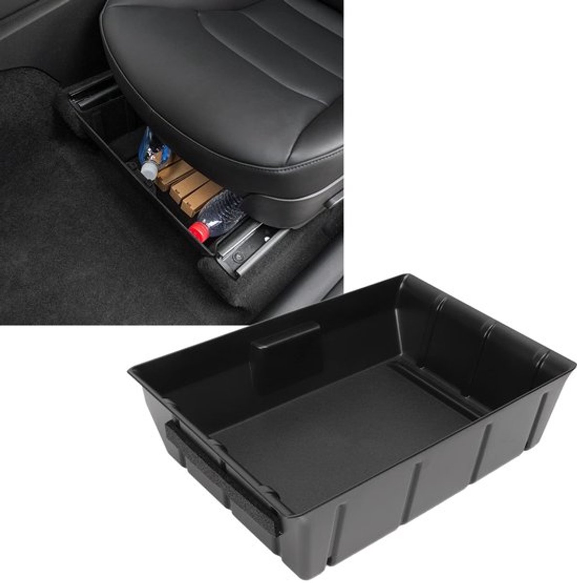 Opbergvak Onder de Stoel - Auto-Interieur-Organizer - Vervangend voor Model Y 2020-2022 - ABS Zwart - Hoogwaardige Kwaliteit - Opbergdoos