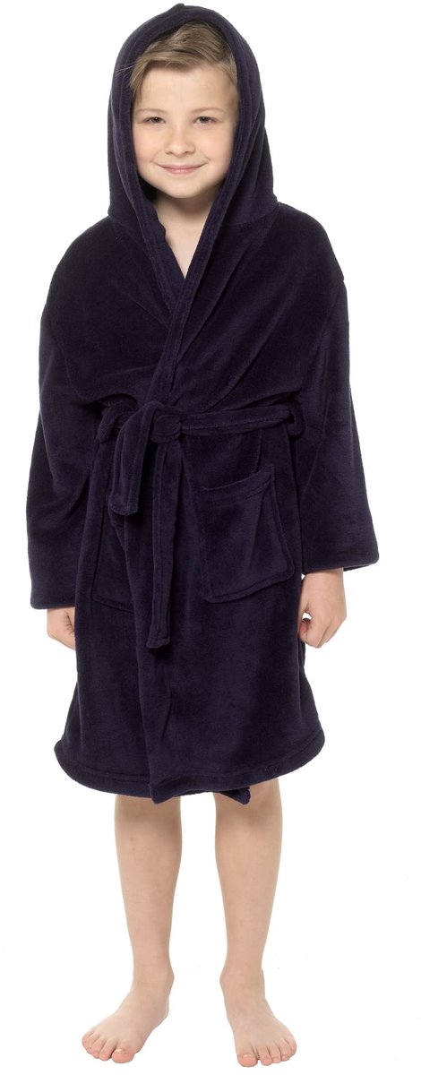 SnelShoppen - Strong Souls Badjas voor jongens - Zachte fleece badjas met capuchon - Kinderbadjas voor tieners - Huiskleding loungewear in marineblauw