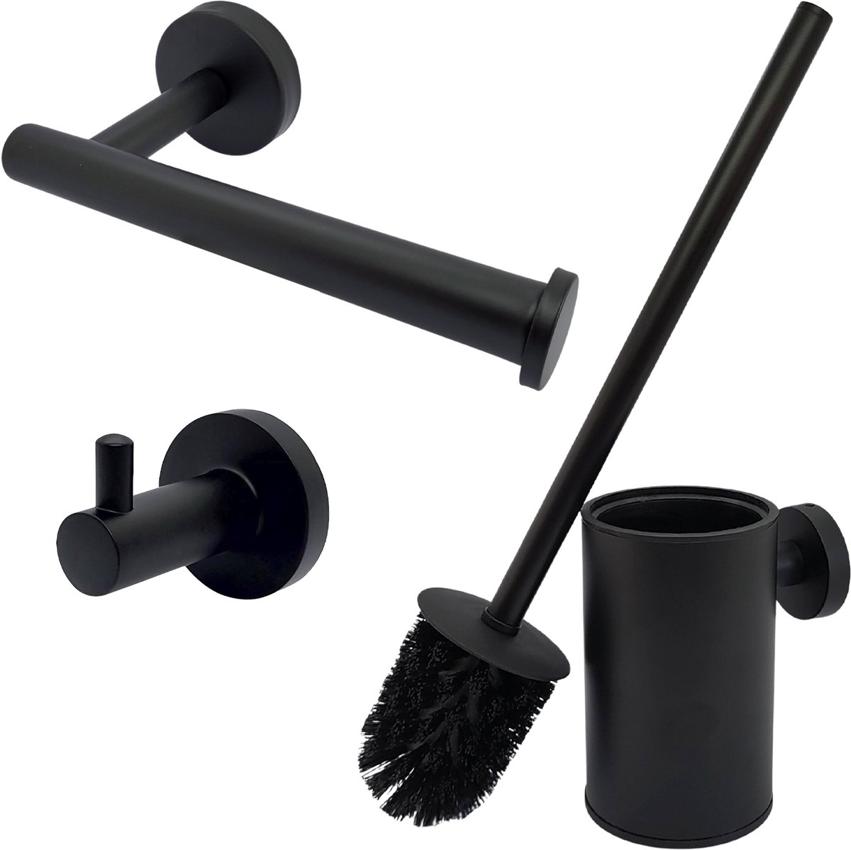 Sanics® Orca Toiletaccessoire set Zwart 3-delig - Toiletset RVS - Toiletborstel, Toiletrolhouder & Handdoekhaak - Mat Zwart