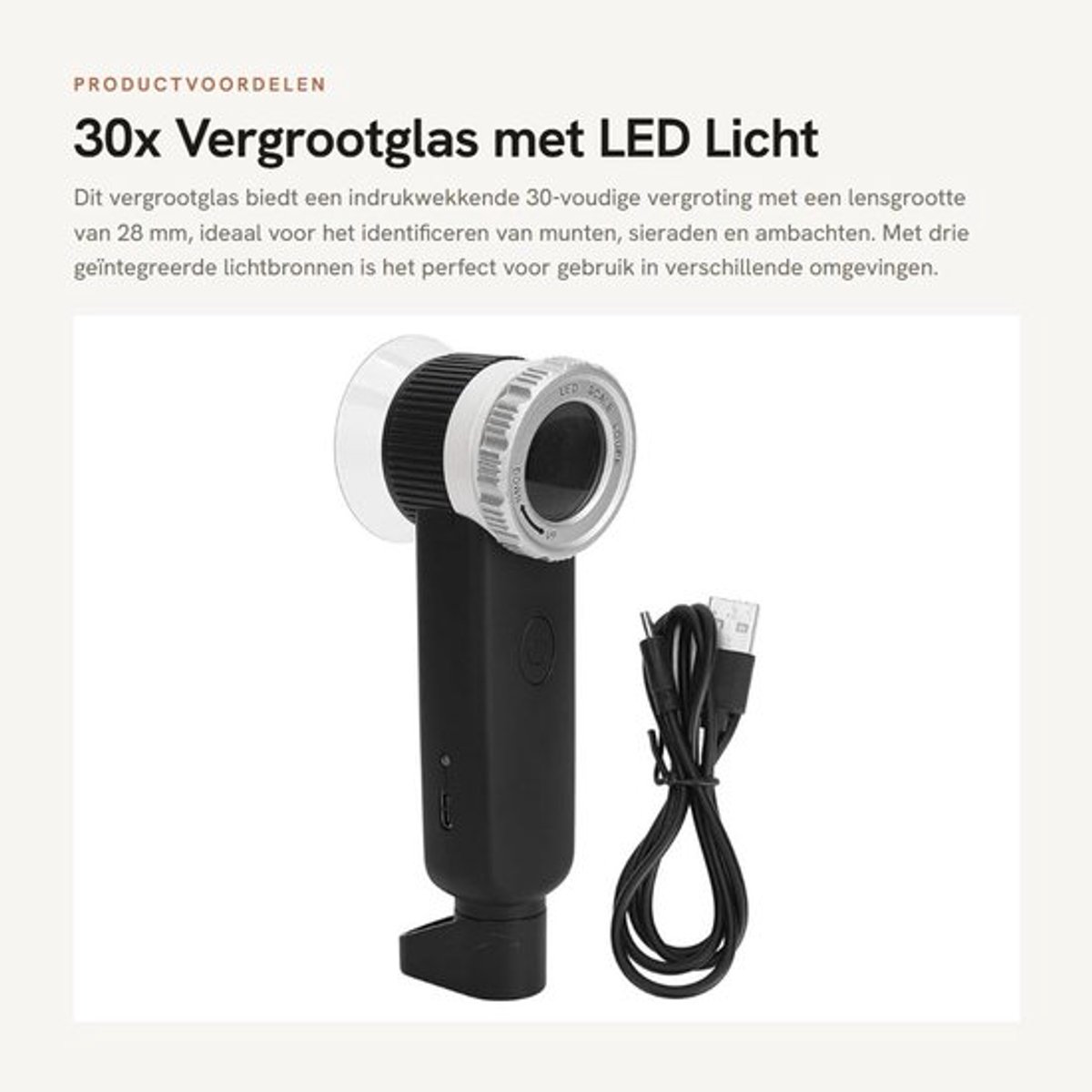 30x Vergrootglas met LED Licht en UV Banknotendetector