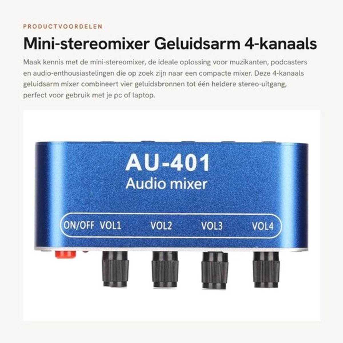 Stereomixer 4-kanaals - Geluidsarm - Volume-aanpassing - 4 in 1 - Mini-audiomixer - Eenvoudig aan te passen - Audio Mixer
