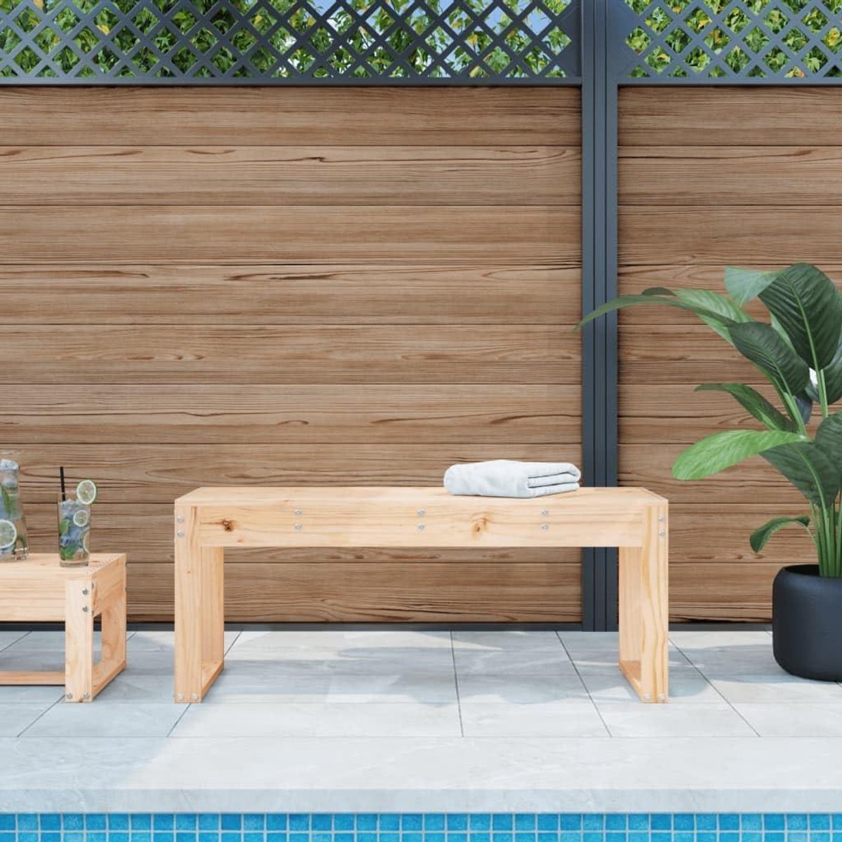 Tuinbank Hout - Buitenbank Bankje - Ontspannen in de tuin - Massief Grenenhout - 110x38x45 cm - Houtkleur
