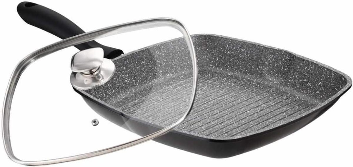 Grillpan - Steakpan Vispan - Gerechten Grillen - Gietaluminium - 28 cm - Zwart