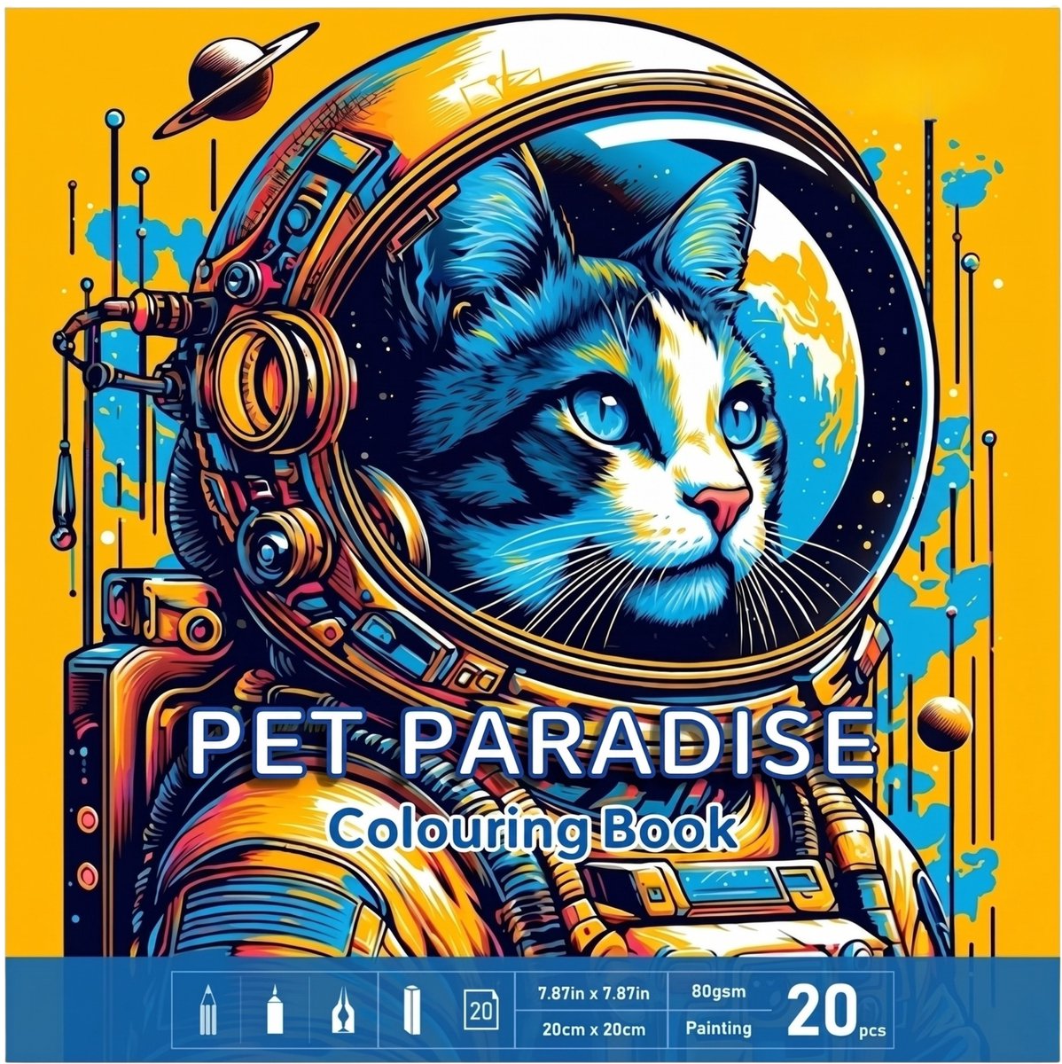 Pet Paradise Kleurboek - 20 Unieke Kleurplaten - Dieren & Huisdieren - Kawaii & Schattige Viervoeters - 20x20 cm - Kleurboek voor Volwassenen, Tieners en Kinderen - Dierenwereld