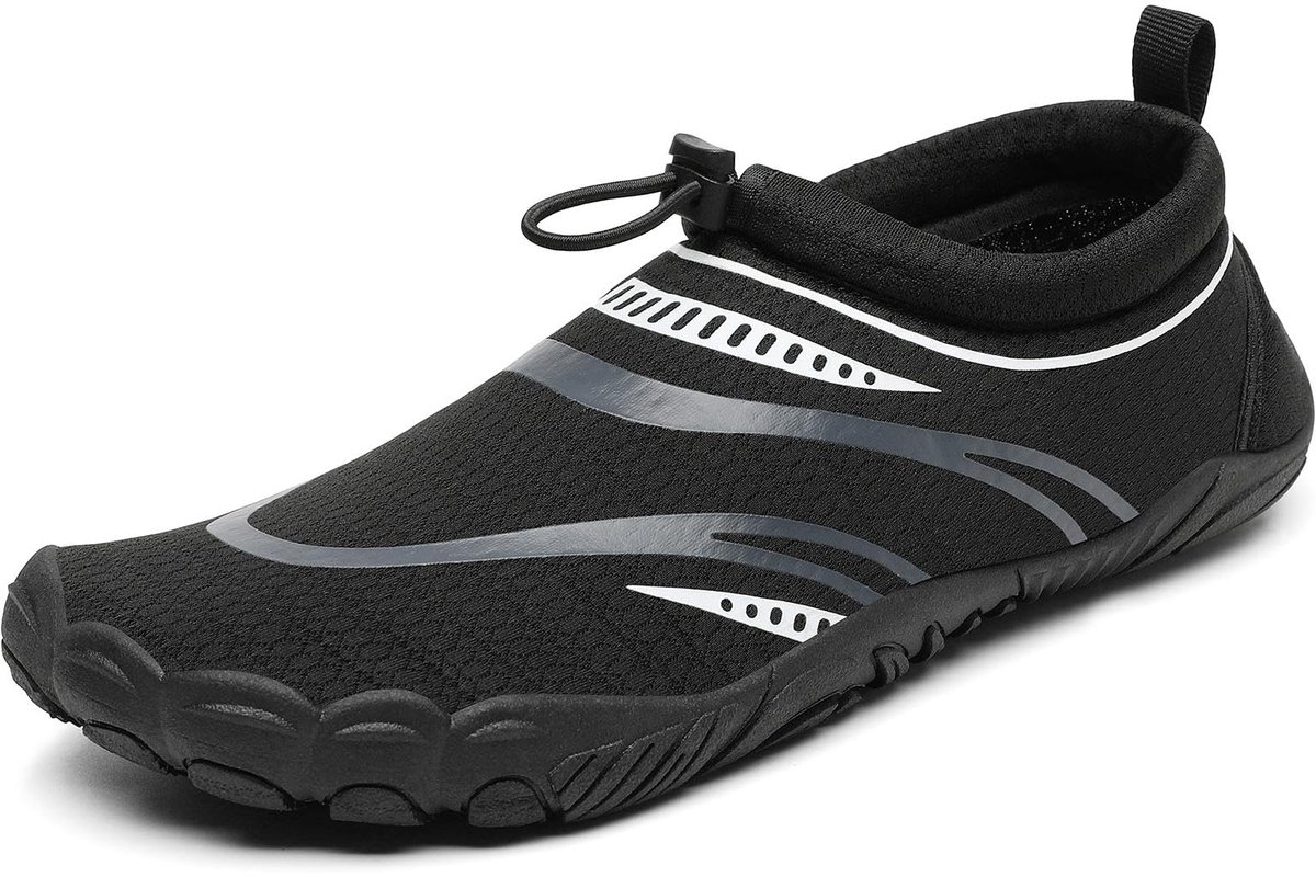 SnelShoppen - Uniseks Badschoenen, Ademend Mesh, Sneldrogend Aquaschoenen, Zomer Waterschoenen Maat 36-46, Kleur Zwart, Ideaal voor Strand en Camping