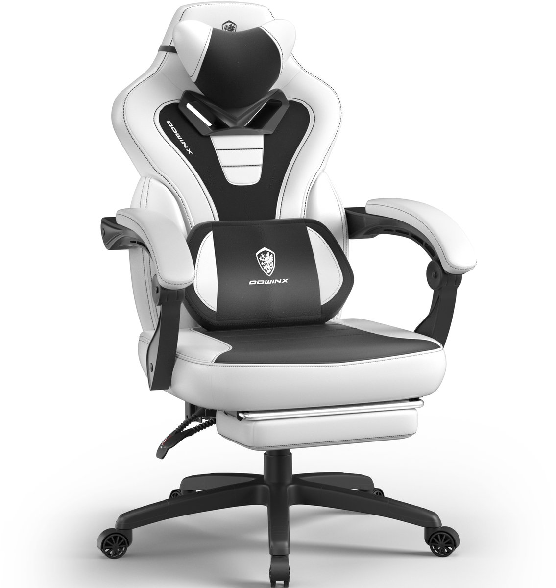 Gamingstoel met voetensteun - Ergonomische bureaustoel - Verstelbare rugleuning - Massagefunctie - Kunstleren gaming stoel 150 kg – Voor gamen en werken – 63x65x121 cm – Zwart-wit