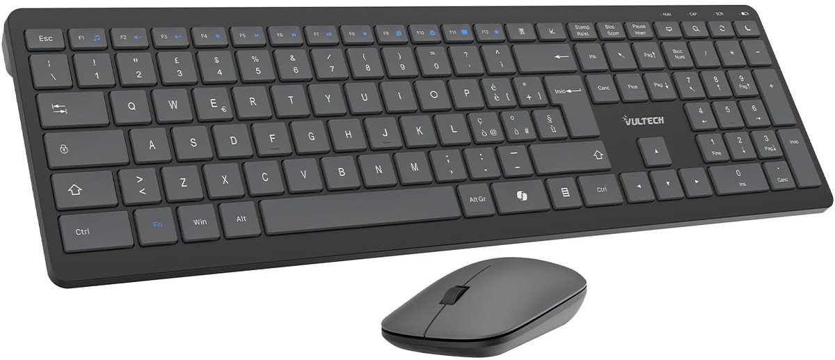 SnelShoppen - Draadloze Toetsenbord- en Muisset met Schaartoetsen, Stille Klik, Italiaanse QWERTY Lay-out, Ultradun en Numeriek Toetsenbord, Vloeistof