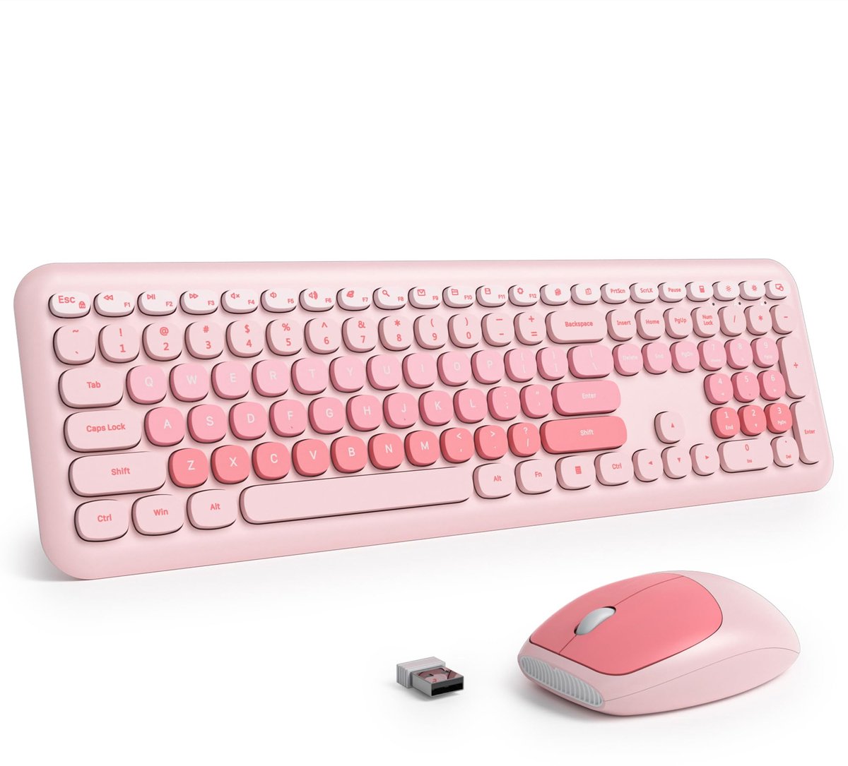 SnelShoppen - Draadloos Toetsenbord en Muis Set, Volledige Maat Typemachine Toetsenbord met Stil Kleurrijk Design, 2.4G Verbinding, Amerikaanse QWERTY
