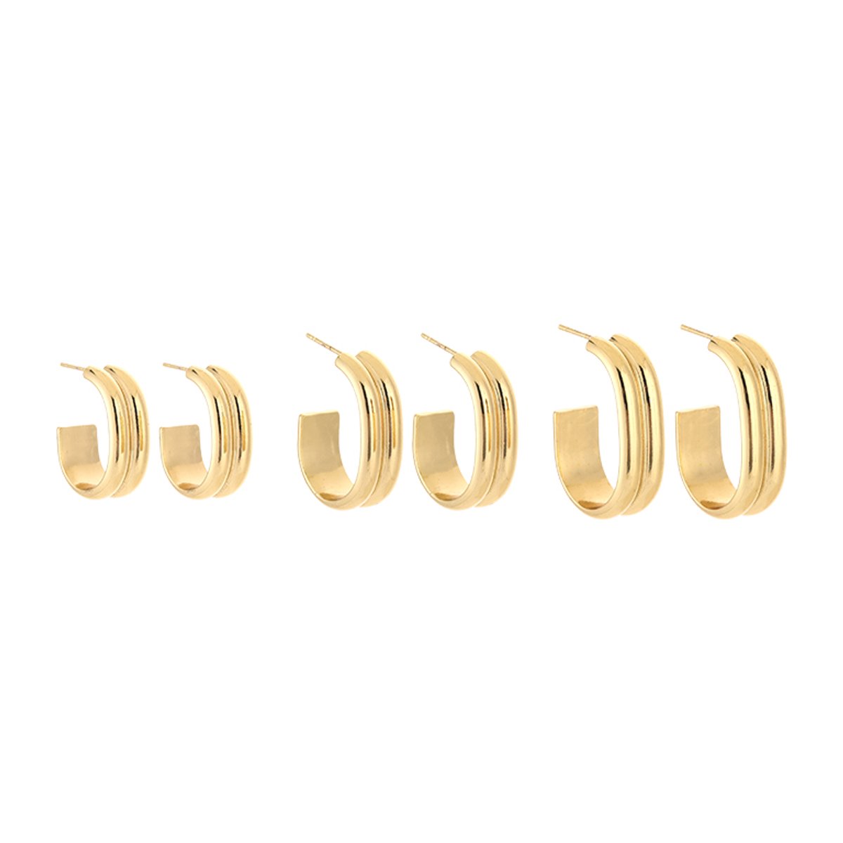Stainless Steel Graduated Tube Statement Hoops Set – Luxe Multi-Size Oorringen Setje – RVS - Goud