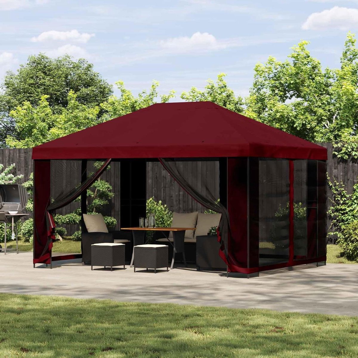Tuinpaviljoen - Feesttent Ontvangstent - Buitenfeesten Organiseren - Industriële Look - 400 x 300 cm - Bordeauxrood