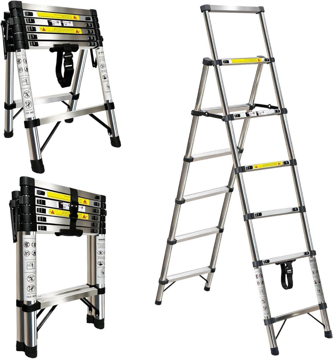 Telescopische Ladder - Uittrekbare Schuifladder - Huishoudelijke Klussen - Veilig Vergrendelingssysteem - 17 + 2 Meter - Zilverkleuren